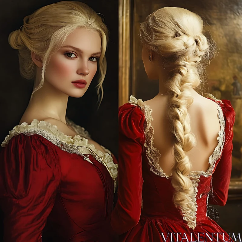 Timeless Beauty of a Blonde Woman in Classic Red Attire AI Image