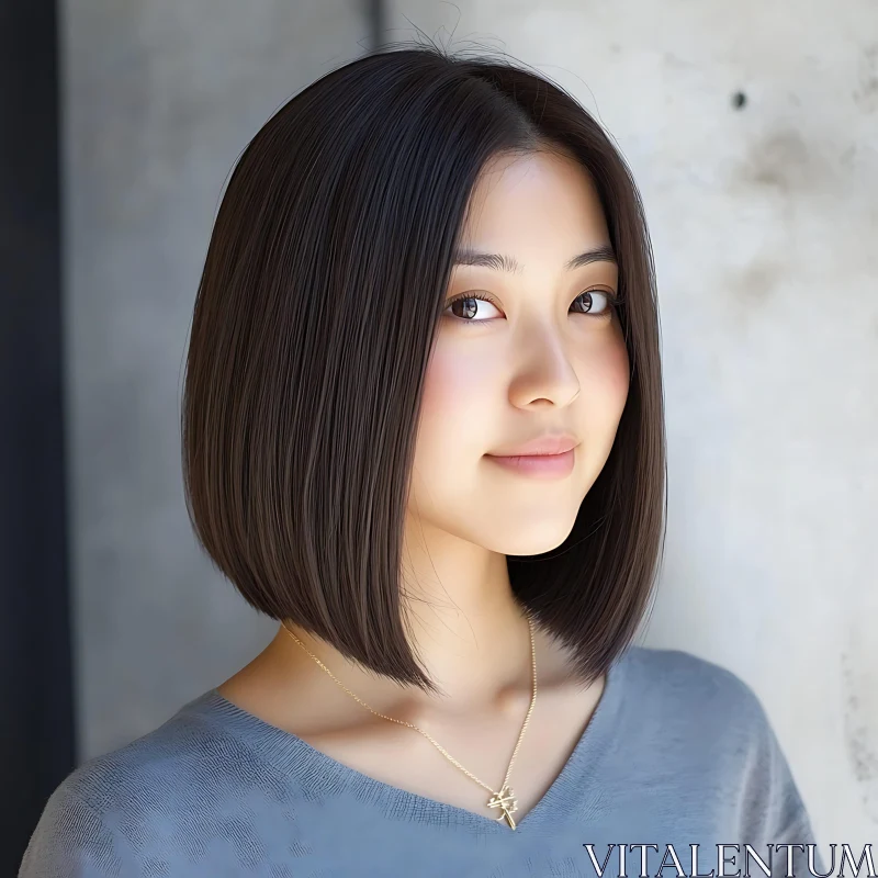 Charming Woman with Bob Cut and Delicate Necklace AI Image