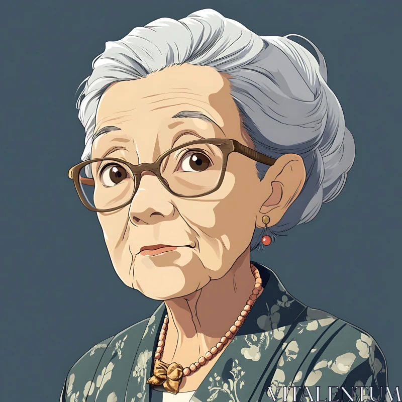 Illustration of an Elderly Woman with Glasses AI Image