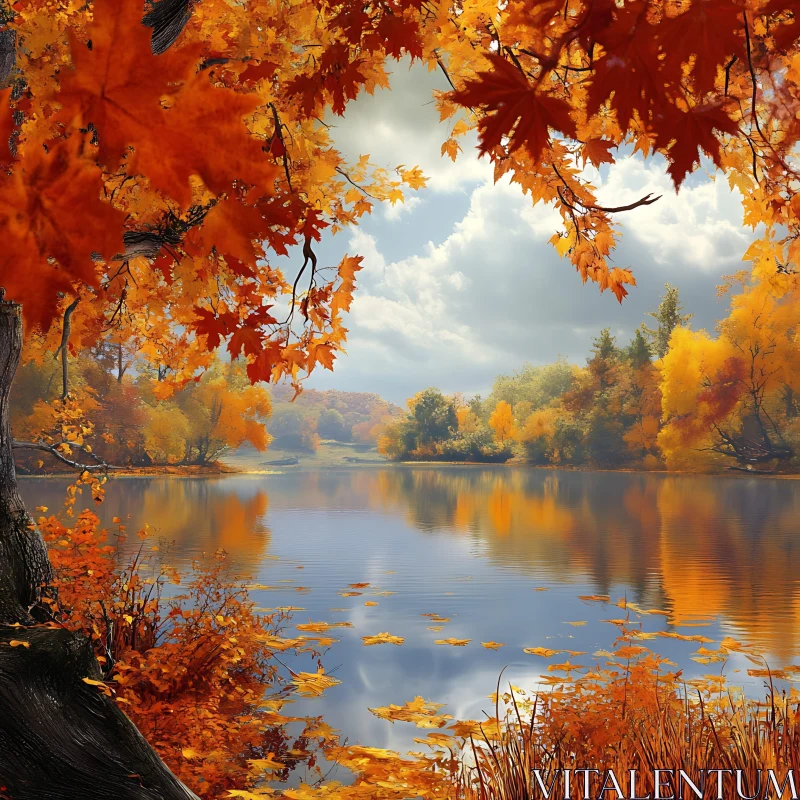 Tranquil Autumnal Lake Scene AI Image