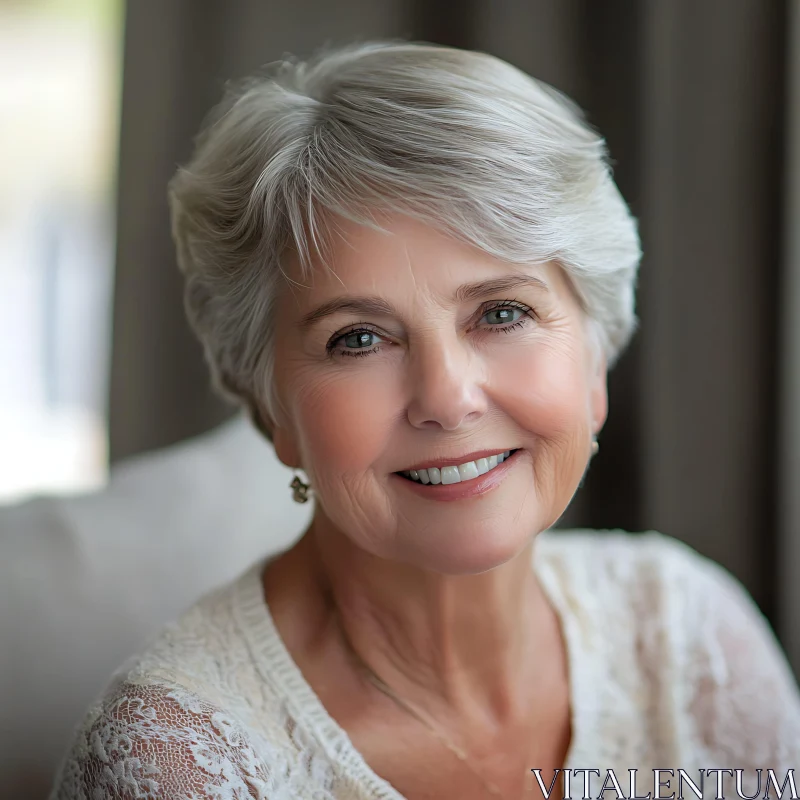 Portrait of a Graceful Elderly Woman in Lace Dress AI Image