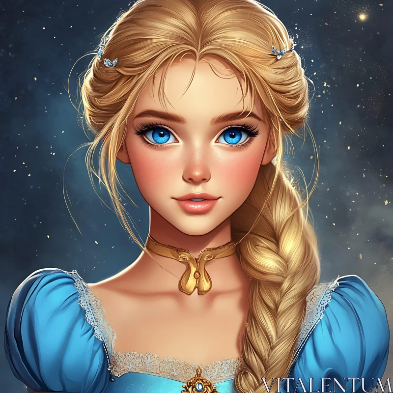 Fantasy Princess Portrait in Blue Dress AI Image