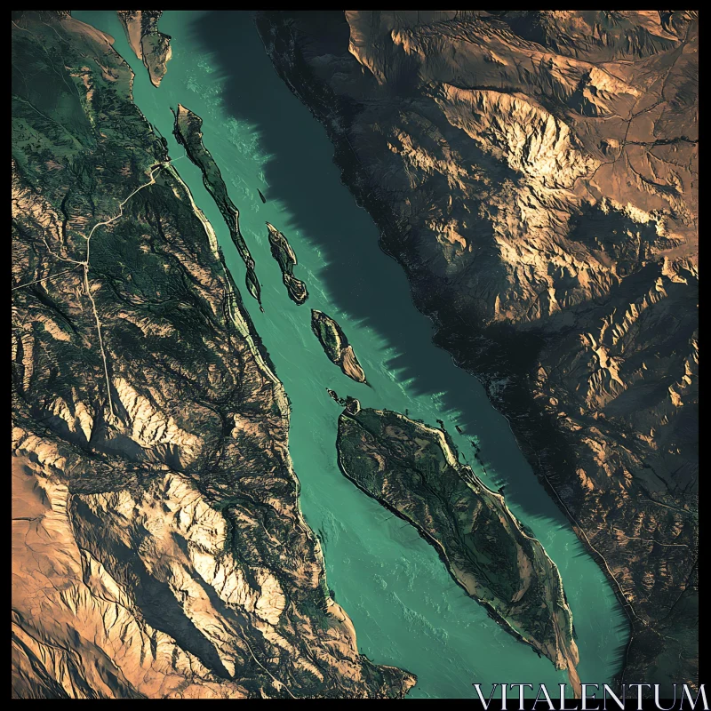 Aerial Landscape of Mountains and Water Bodies AI Image