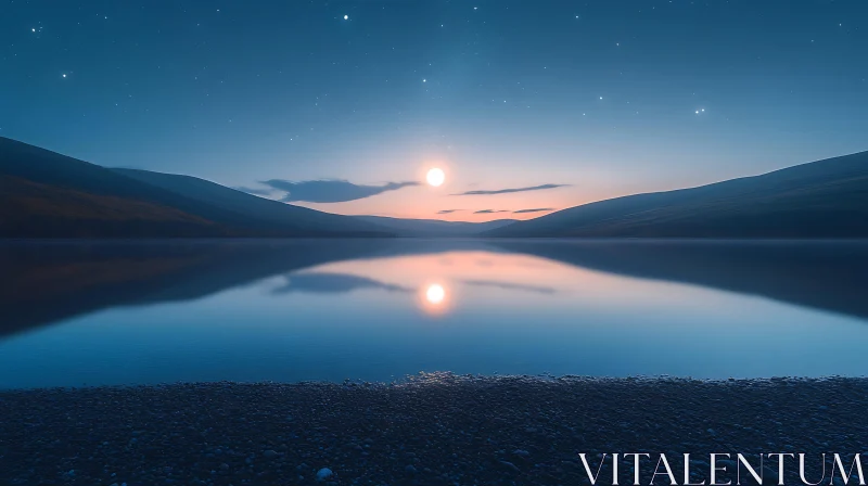 Moonlit Serenity Over a Calm Lake AI Image