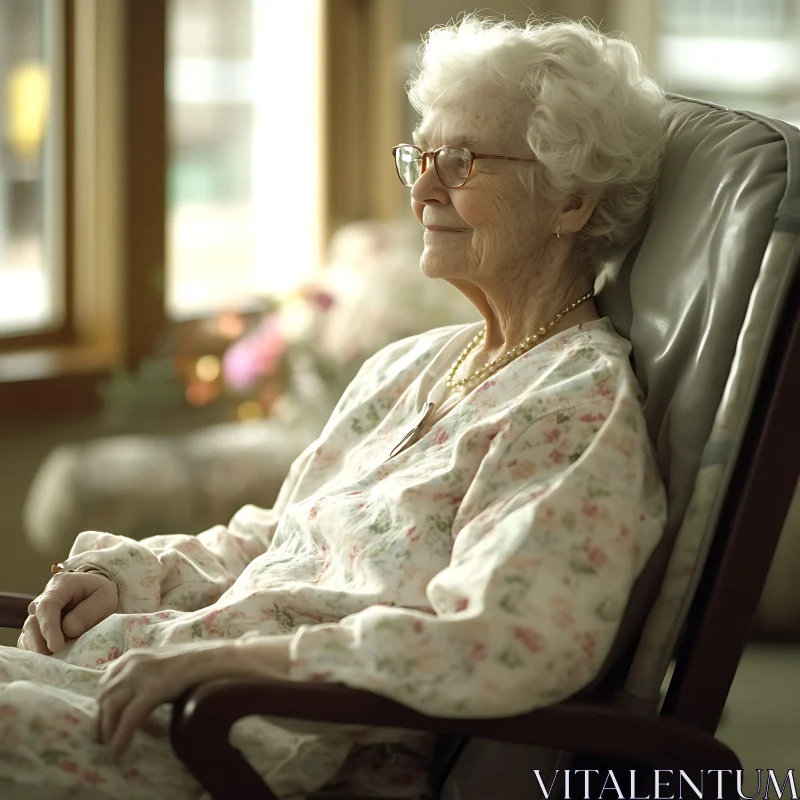 Peaceful Senior Lady Sitting Near Window AI Image