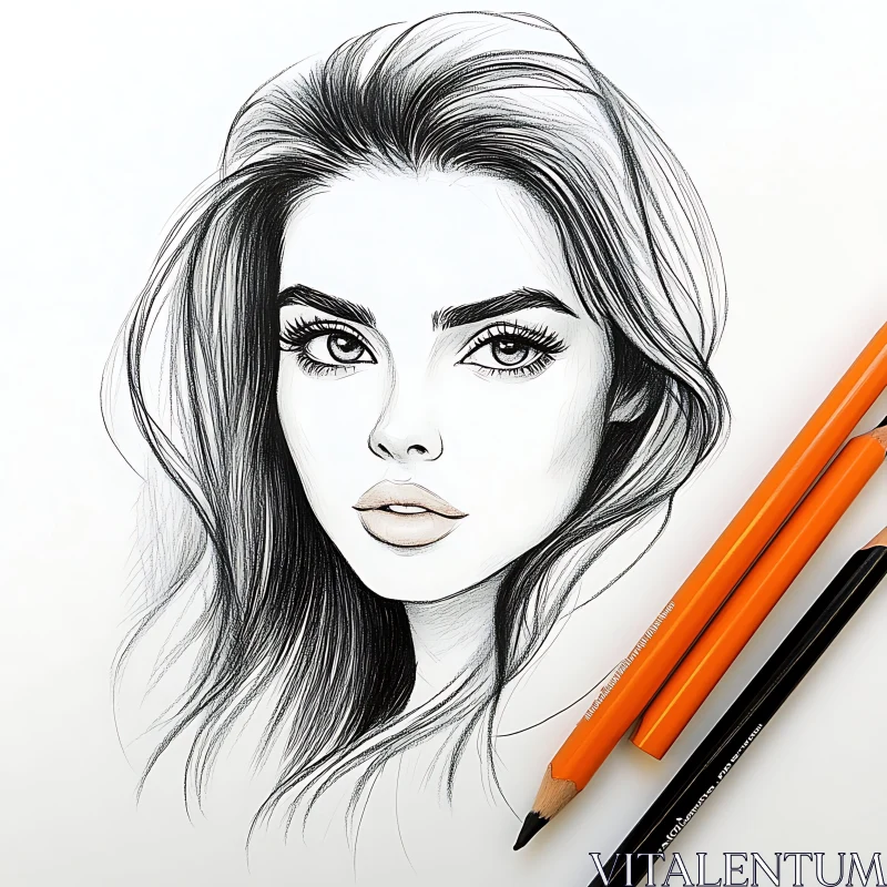 Realistic Pencil Art of a Woman's Face AI Image