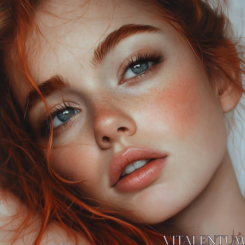 Redheaded Woman Close-Up Portrait AI Image