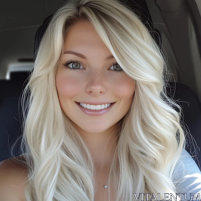 Blonde Woman's Car Selfie AI Image