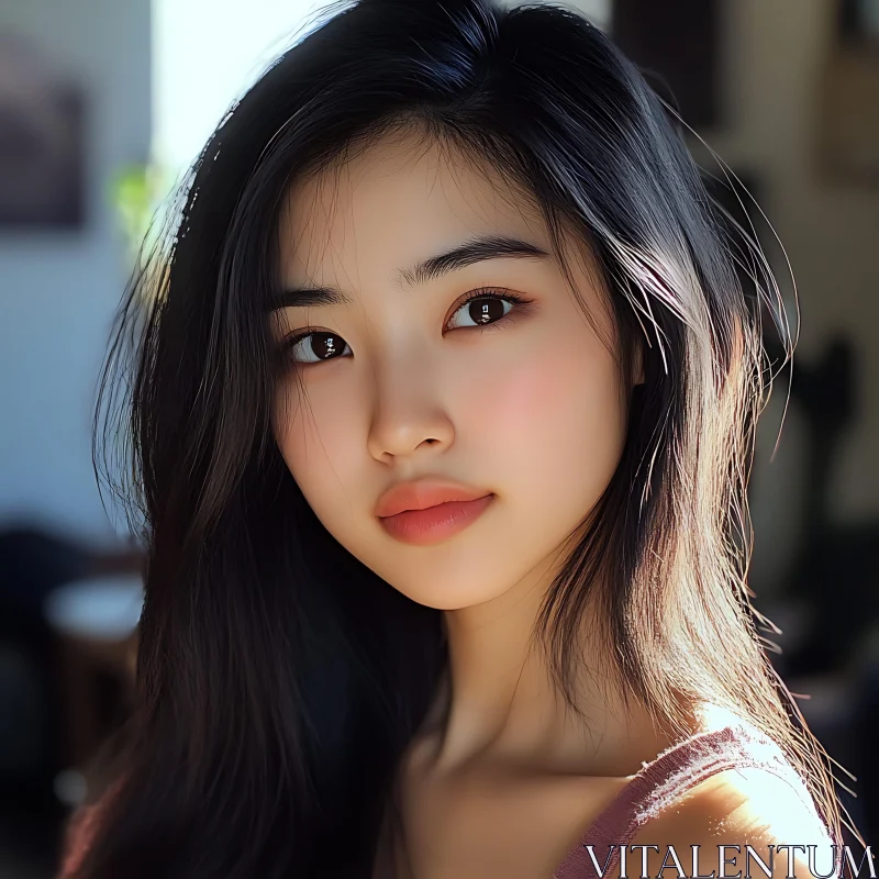 Serene Portrait of a Young Woman AI Image