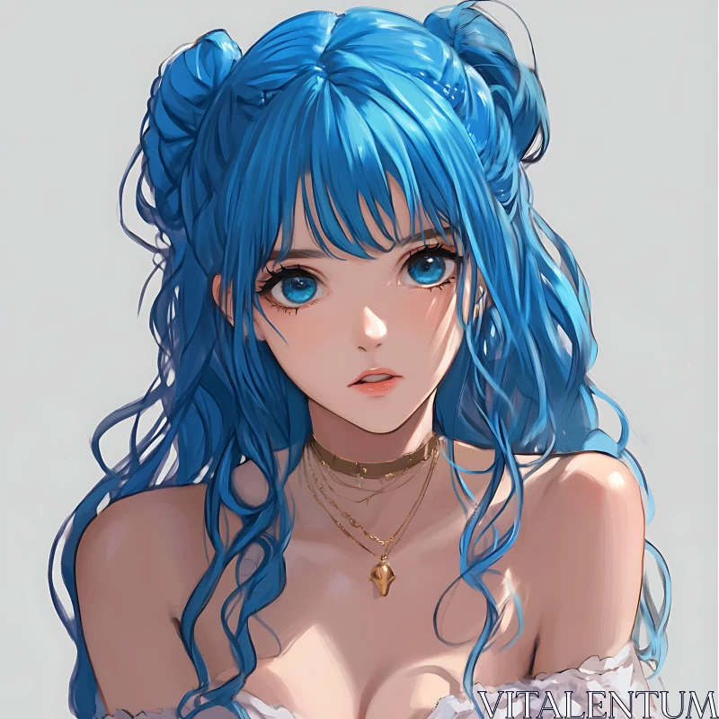 Blue-Haired Anime Girl Portrait AI Image