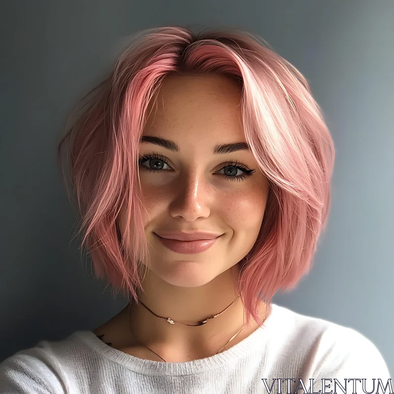 AI ART Fashionable Woman with Pink Bob Haircut