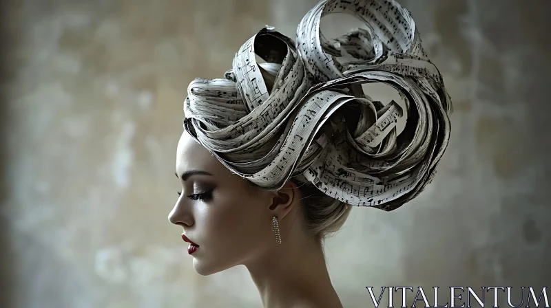 Elegant Woman with Artistic Music-Themed Headpiece AI Image