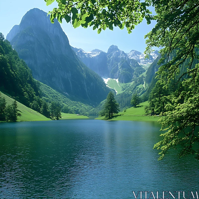 Serene Mountain Lake and Forest View AI Image