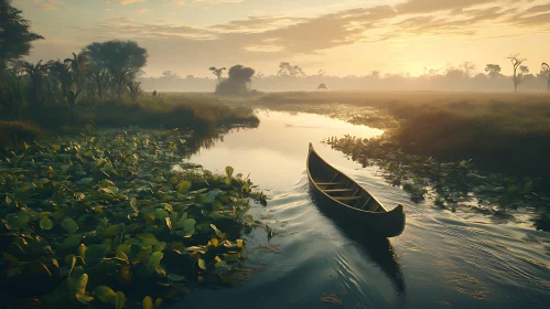 Serene River Canoe at Sunrise