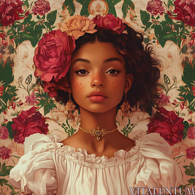 Ornate Floral Woman Portrait AI Image