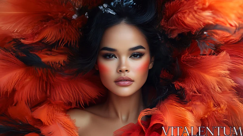 Stunning Woman Portrait with Colorful Feathers AI Image