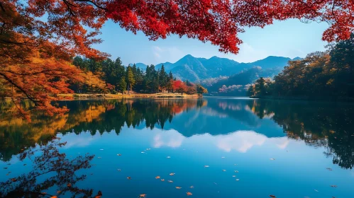 Tranquil Autumn Lake and Mountainscape Reflection