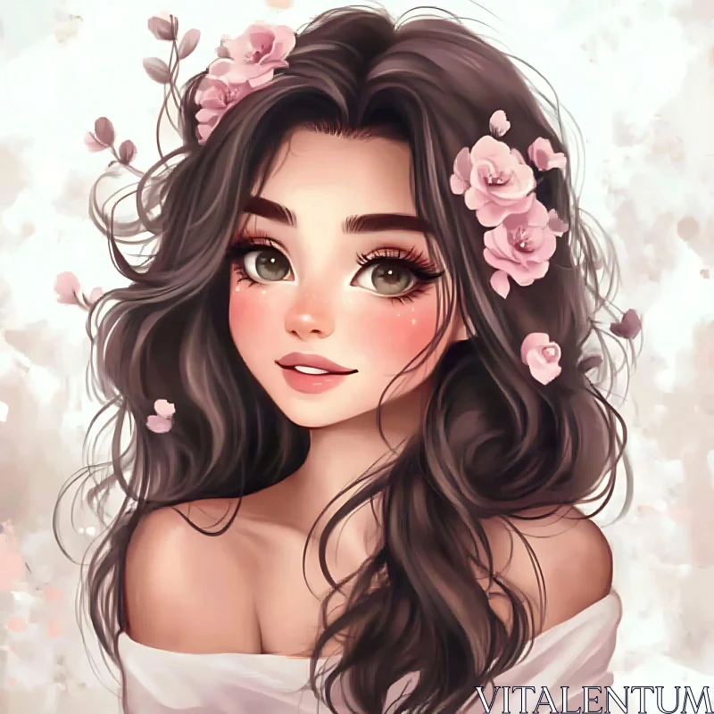 Beautiful Woman with Floral Adornments AI Image