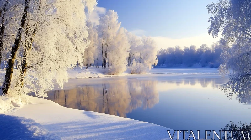 Peaceful Winter Wonderland in the Forest AI Image