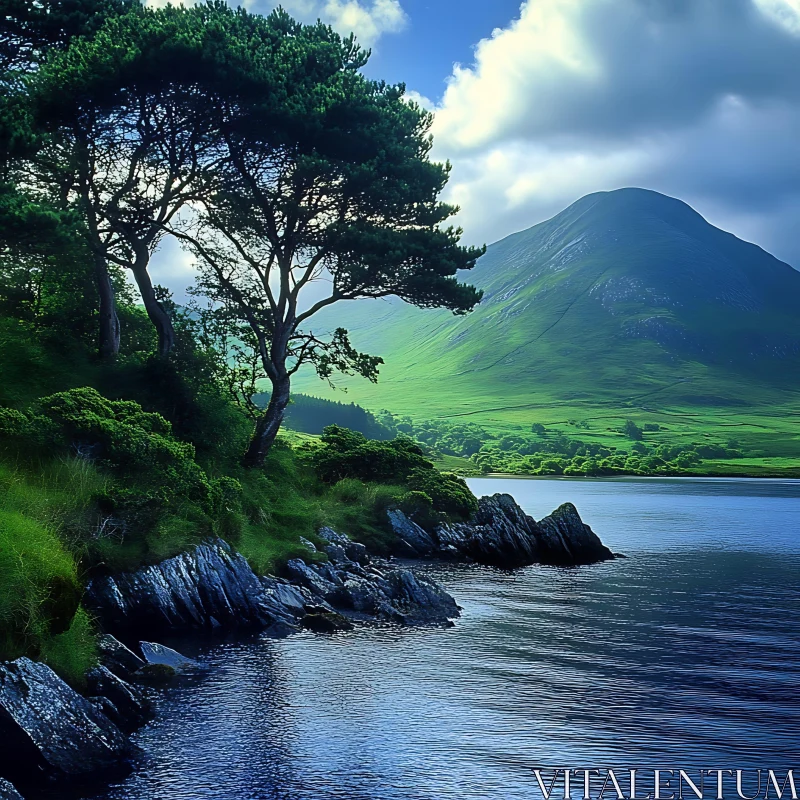 Lakeside Beauty with Verdant Landscape AI Image