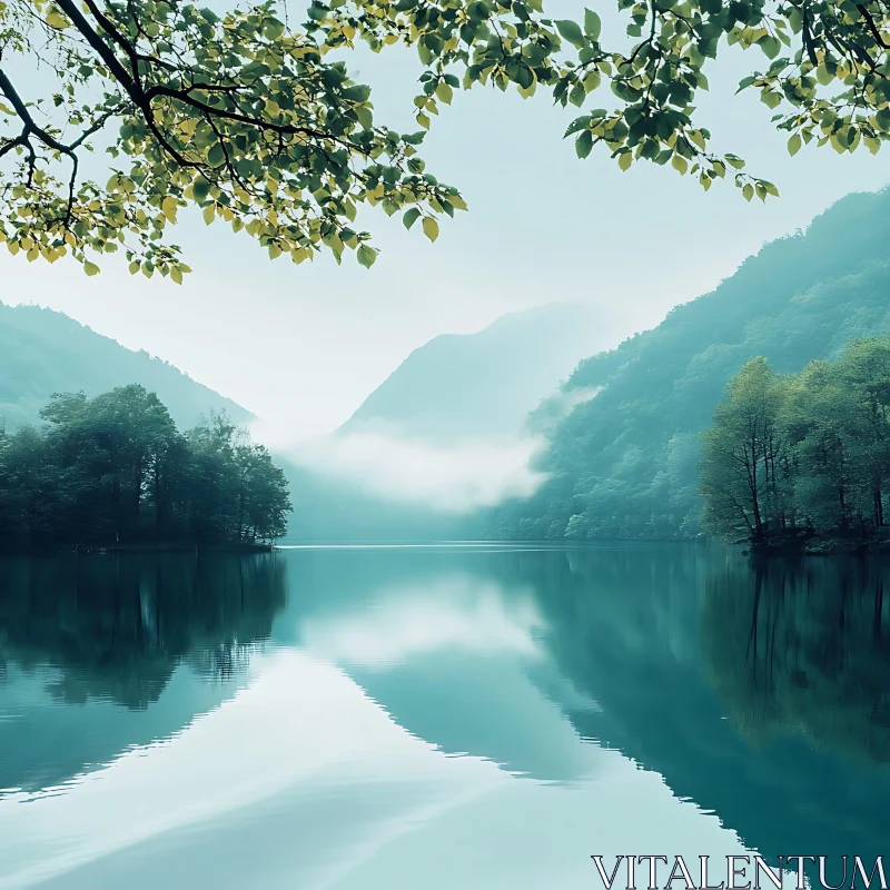 AI ART Tranquil Lake Scene with Mountain Reflections