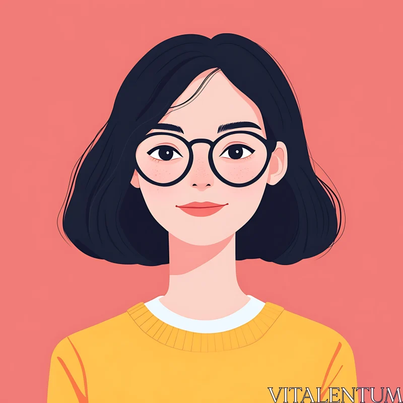 AI ART Digital Portrait of Woman with Black Hair and Glasses