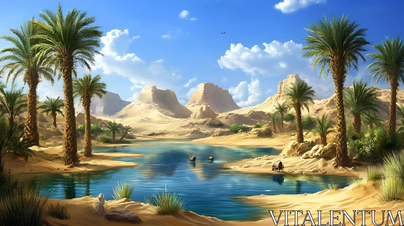 Tranquil Oasis in a Desert Landscape AI Image