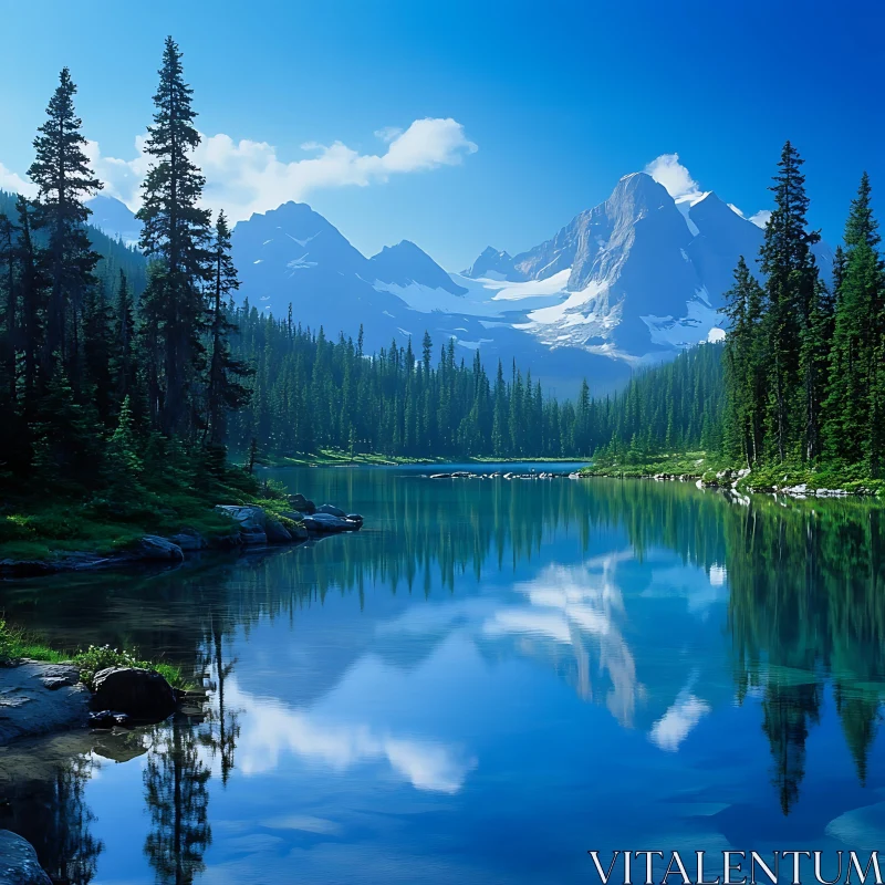 AI ART Peaceful Lake with Forest and Mountain Views