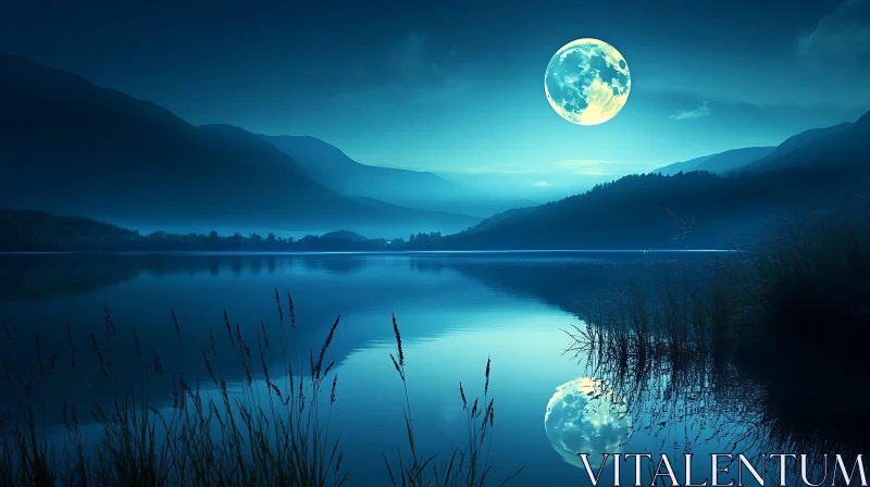 Serene Night Scene by the Lake AI Image