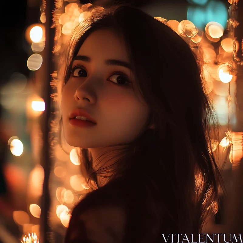 Serene Woman in Glowing Evening Lights AI Image