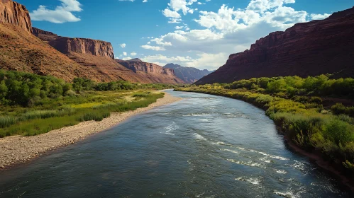 Stunning River Through Lush Green Canyon