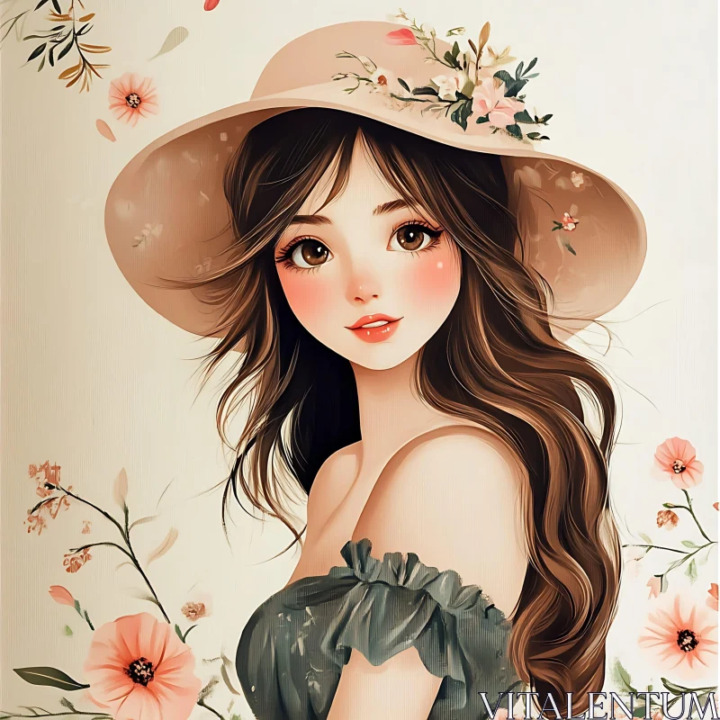 Elegant Woman with Floral Decor Hat AI Image