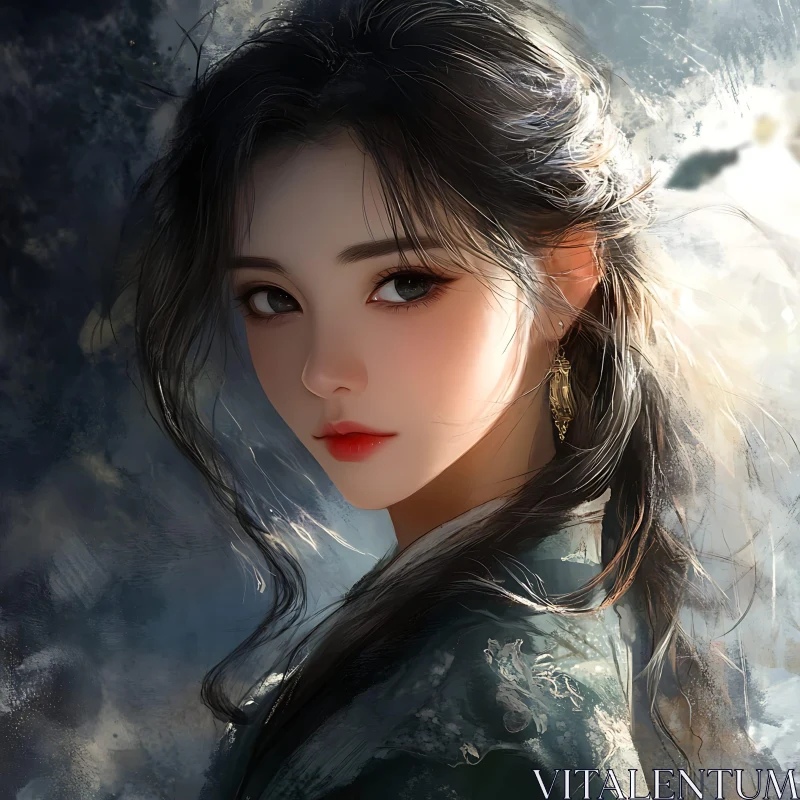 Serene Female Portrait with Ethereal Background AI Image