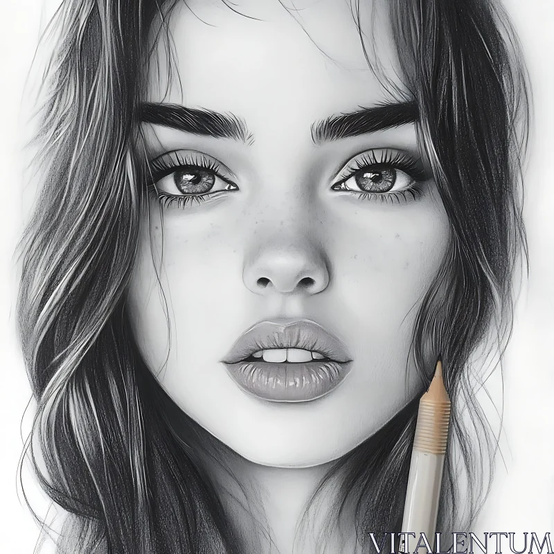 Realistic Grayscale Drawing of a Woman AI Image