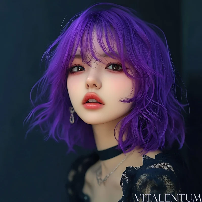 AI ART Vivid Purple-Haired Woman Portrait