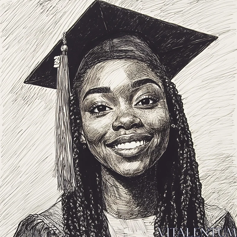 Detailed Sketch of a Graduate Smiling AI Image