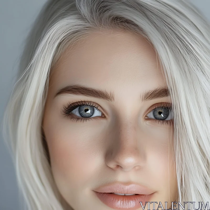 Blonde Woman's Face with Blue Eyes AI Image