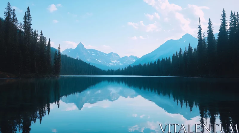 Peaceful Mountain Lake Reflection AI Image