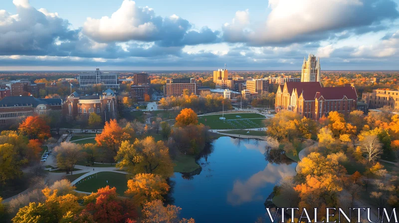 University Campus Aerial View Autumn Foliage AI Image