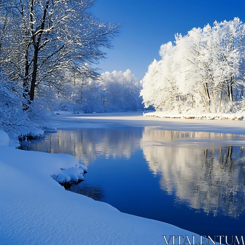 Peaceful Winter River Scene AI Image