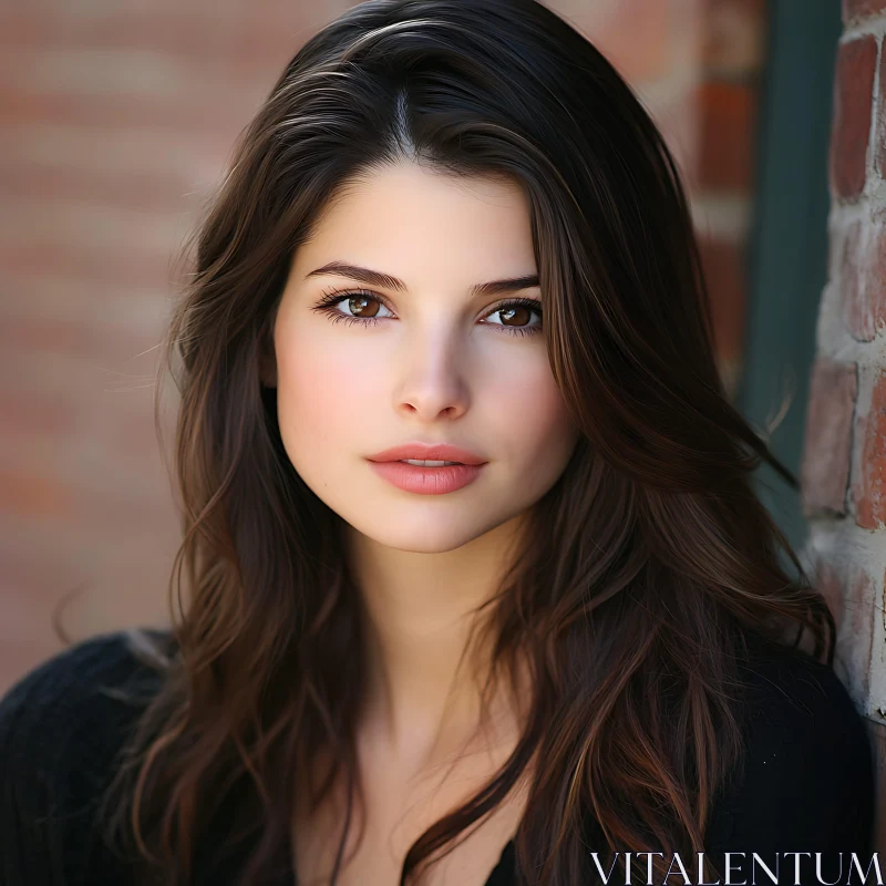 Serene Woman Portrait with Brick Wall Background AI Image