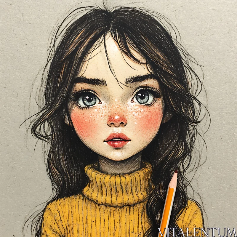 AI ART Expressive Portrait of Freckled Girl