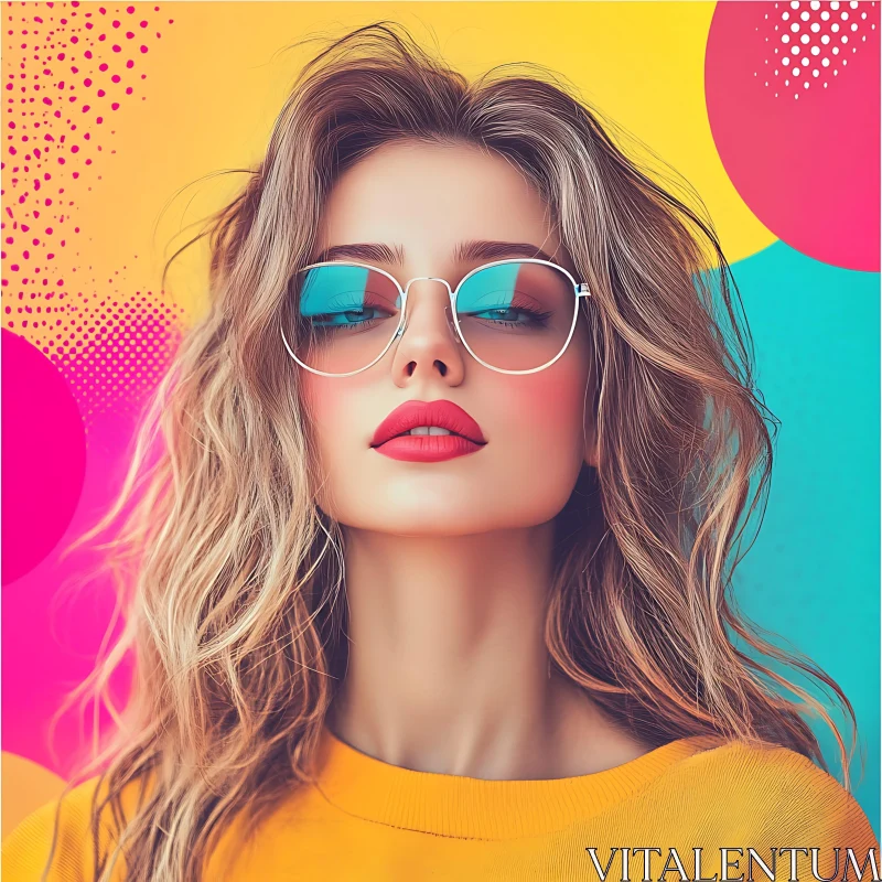 Stylish Woman in Bright and Colorful Portrait AI Image