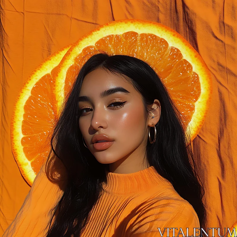 Bright Orange Fashion Portrait AI Image