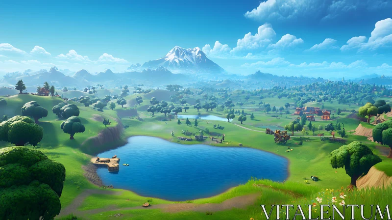 Picturesque Nature Scene with Lake and Mountain AI Image