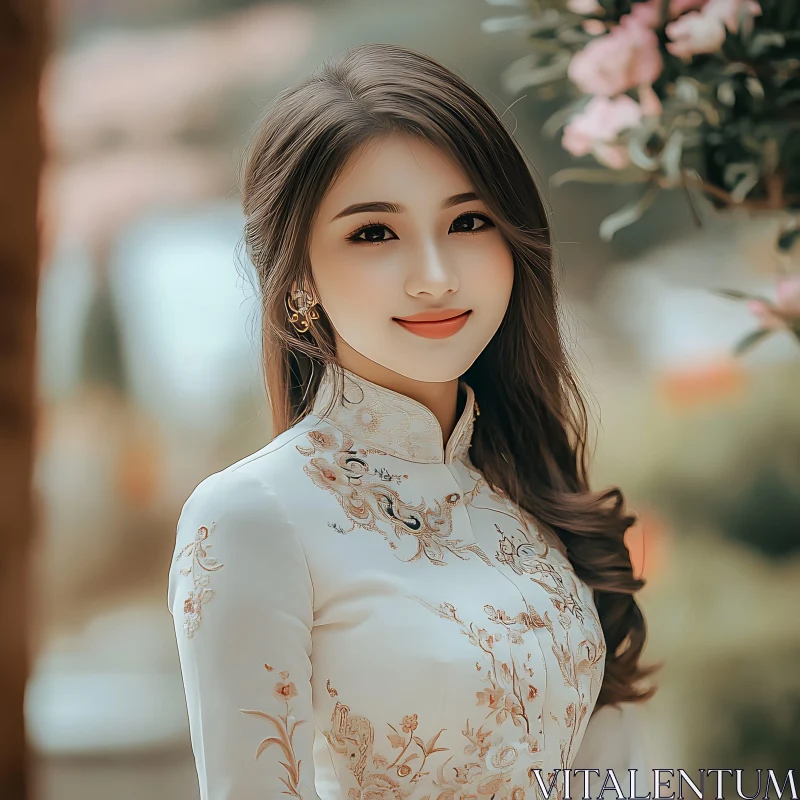 Graceful Woman in Floral Attire AI Image