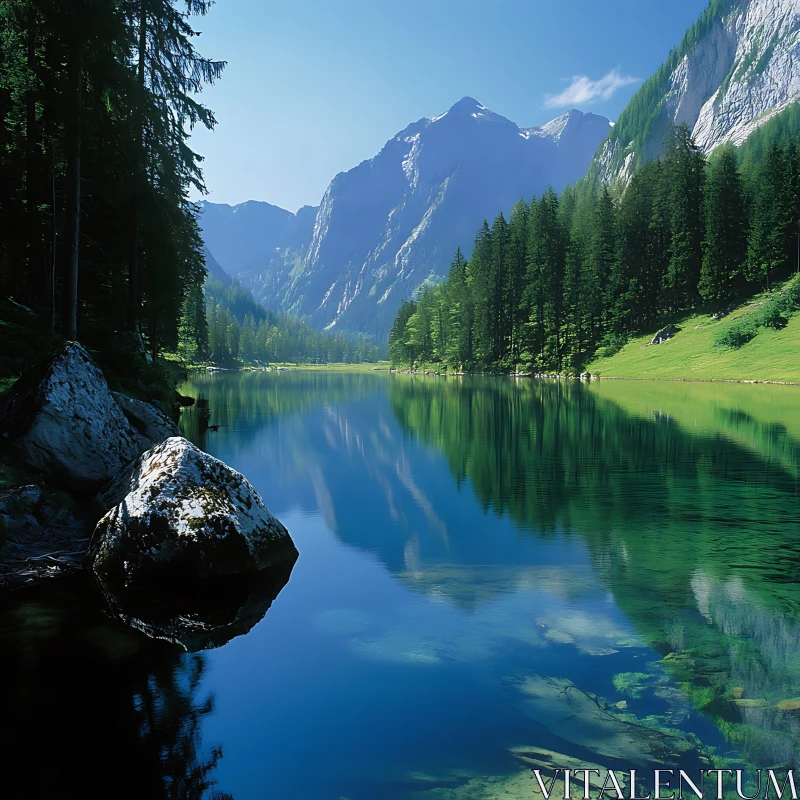 Peaceful Alpine Lake Reflection AI Image