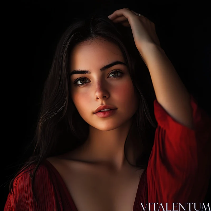 Portrait of a Woman in Red AI Image