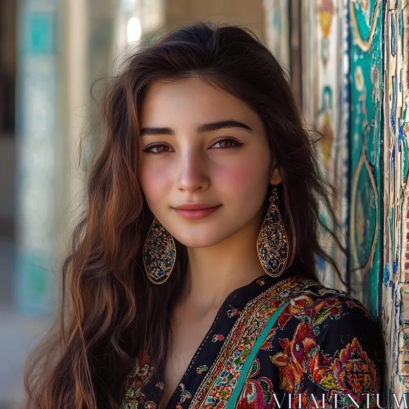 Elegant Woman Portrait in Ornate Setting AI Image