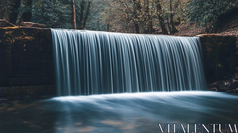 Tranquil Waterfall in Nature AI Image